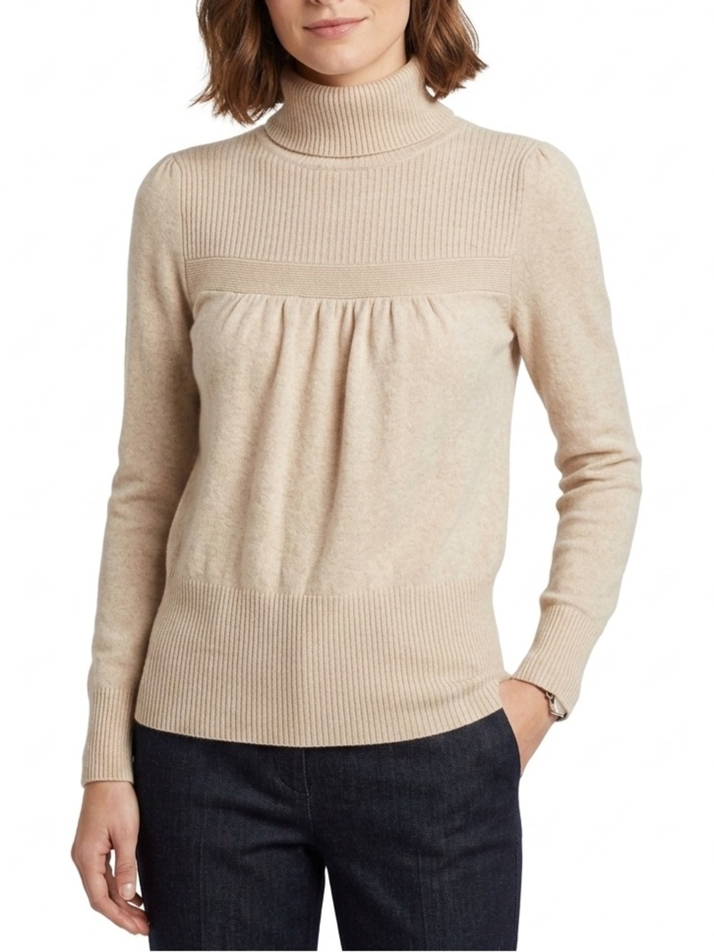 Vertical Design Cashmere Turtleneck Sweater